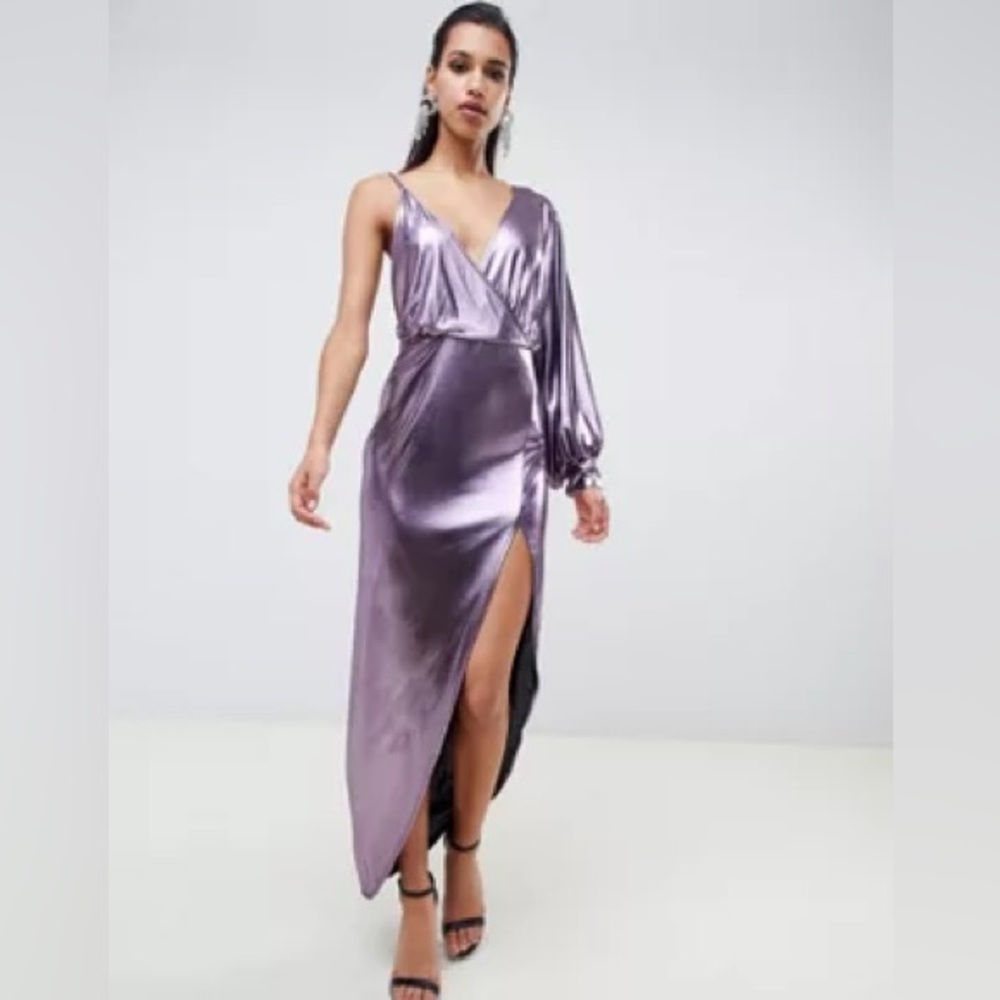 ASOS DESIGN 70s metallic sleeve detail midi dress NWT Size US12